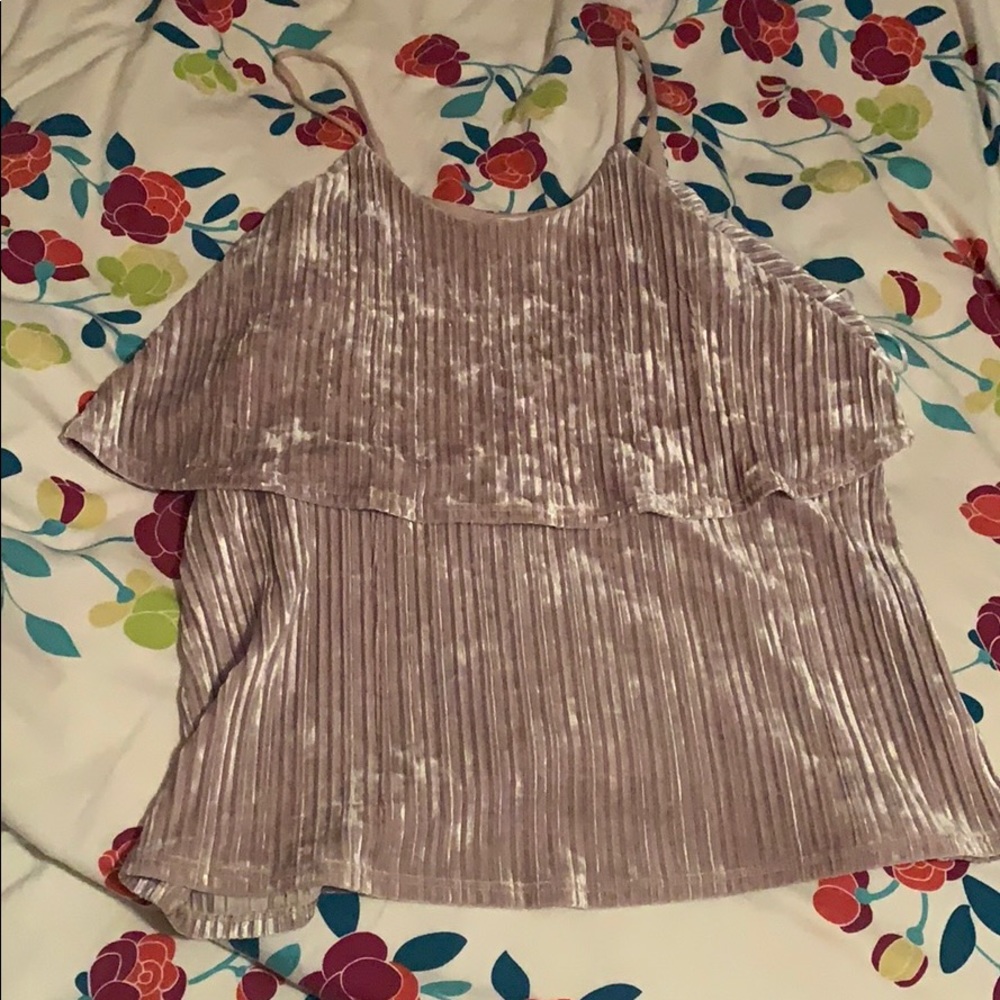 Blush Velvet Pleated Ruffle Sleeveless Blouse